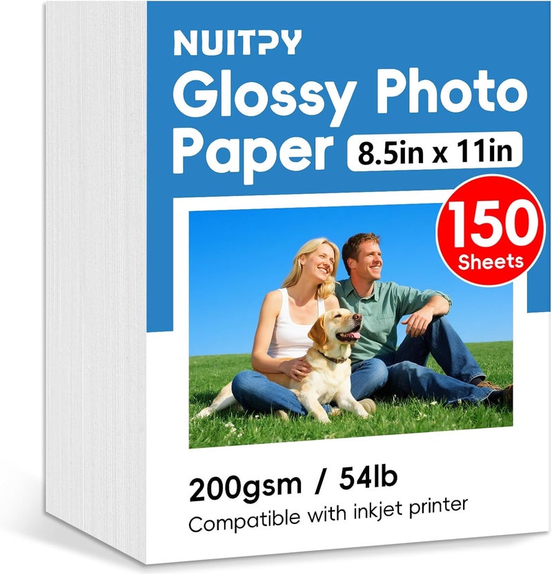 NUITPY 150 Sheets Glossy Photo Paper, 8.5in x 11in Inkjet Photo Printer Paper, Picture Paper for Photos, Calendars, Brochures, Cards, Menus(200gsm / 54lb) - Image 1